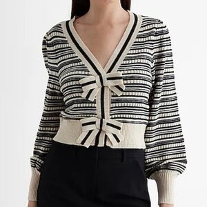 Express bow cardigan sweater striped M